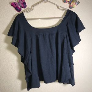 American Eagle Flutter Sleeve Top, NWT, Small, Black, 100% Cotton,pet/smoke free